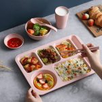 4 teile/satz Weizenstroh Split Speiseteller Mit Schüssel Stäbchen Löffel Geschirr Set – Bild 7