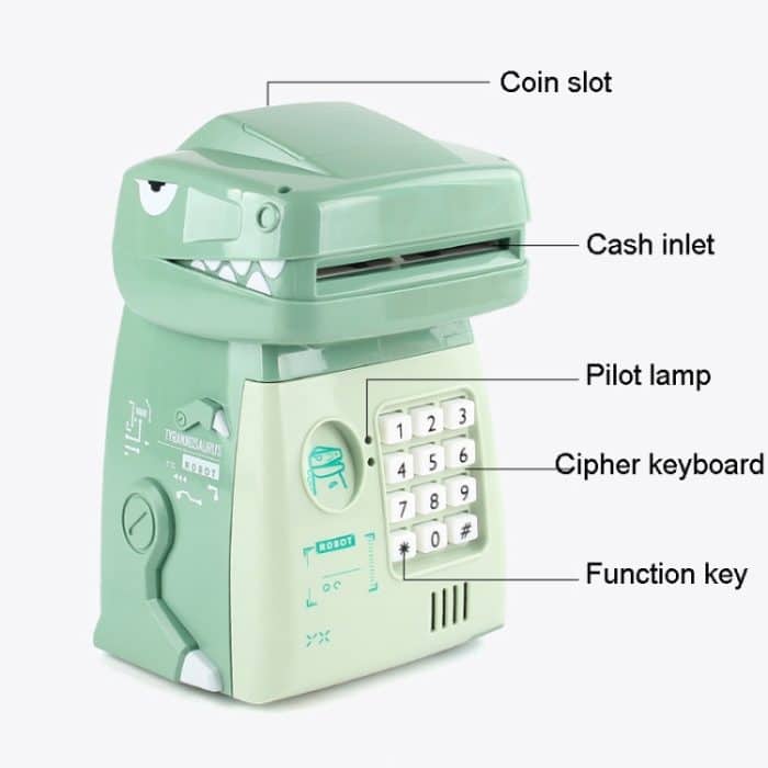 Kinder Cartoon Dinosaurier Passwort Münzbank Automatische rollende Münzbank Spielzeug, 16.5 x 12 x 20.5cm – Bild 5