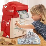 Kinder Cartoon Dinosaurier Passwort Münzbank Automatische rollende Münzbank Spielzeug, 16.5 x 12 x 20.5cm – Bild 8