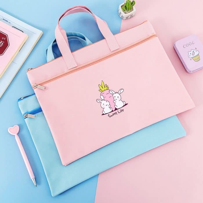 Reißverschluss-Canvas-Aktentaschen, A4-Ordnertasche für Studenten, tragbare Handtasche, Polar Bear (Blue), Little Rabbit (Pink), Little Rabbit (Tianlan), Little Rabbit (Purple), Yoga Cat (Blue), Fuck Cat (Pink), Fuck Cat (Purple), Embrace Rabbit (Pink)... – Bild 2