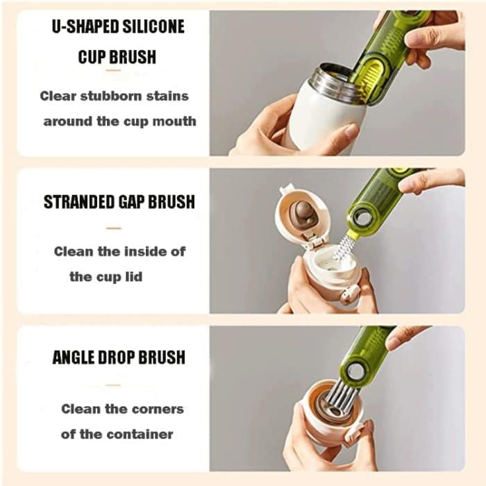 3-in-1 U-förmige Reinigungsbürste für Becherdeckel, Rillenreiniger für Wasserflaschenabdeckungen, B Gray, B Blue, B Green – Bild 5