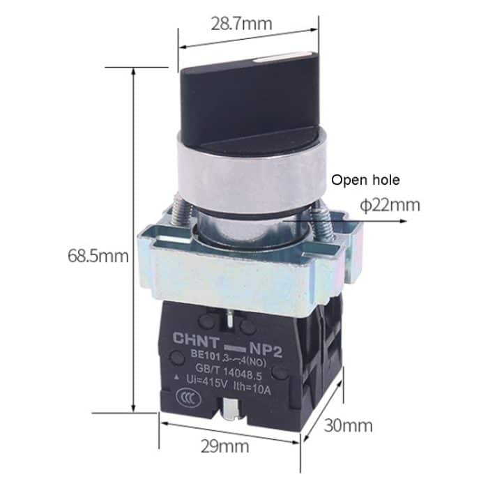 Kraftübertragungsschalter, kurzer Griff, Hauptknopf, 22 mm, CHINT NP2-BD21 2 Gear Self-locking 1NO, CHINT NP2-BD25 2 Gear Self-locking 1NO+1NC, CHINT NP2-BD23 2 Gear Self-locking 2NO, CHINT NP2-BD33 3 Gear Self-locking 2NO... – Bild 5