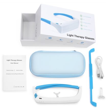 SAD Lichttherapiebrille Tragbare UV-freie blaue und weiße LED-Lichttherapielampe, English Version, Japanese Version