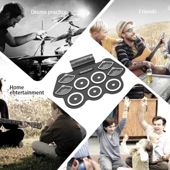 W562 Verdicktes 7-Trommel-Set aus Silikon, handgerollte Trommeln, Jazz-Trommeln, Percussion-Instrumente, elektronische Trommeln – Bild 13