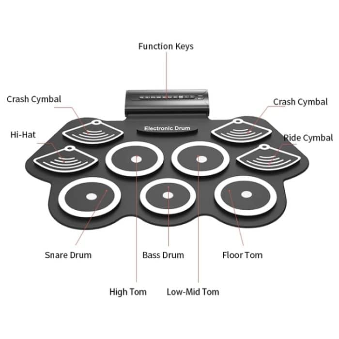 W562 Verdicktes 7-Trommel-Set aus Silikon, handgerollte Trommeln, Jazz-Trommeln, Percussion-Instrumente, elektronische Trommeln – Bild 4