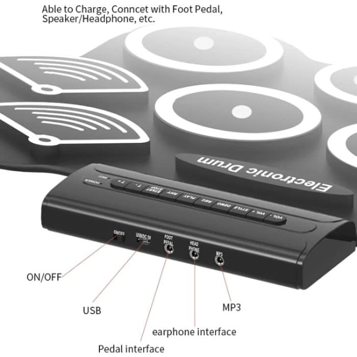 W562 Verdicktes 7-Trommel-Set aus Silikon, handgerollte Trommeln, Jazz-Trommeln, Percussion-Instrumente, elektronische Trommeln – Bild 5