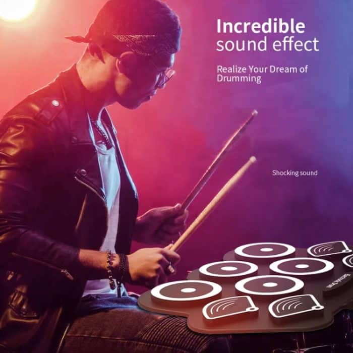 W362 Silikon-Doppelhorn, handgerollte Trommeln, Fußpedal, Percussion, 7 Trommel-Kits, elektronische Trommeln – Bild 11