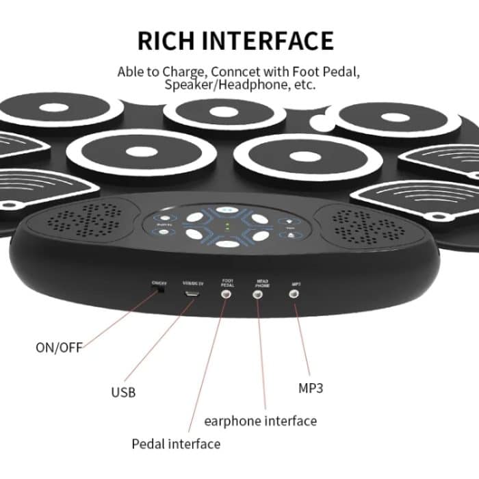 W362 Silikon-Doppelhorn, handgerollte Trommeln, Fußpedal, Percussion, 7 Trommel-Kits, elektronische Trommeln – Bild 4