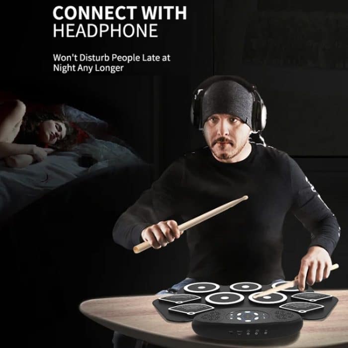 W362 Silikon-Doppelhorn, handgerollte Trommeln, Fußpedal, Percussion, 7 Trommel-Kits, elektronische Trommeln – Bild 9