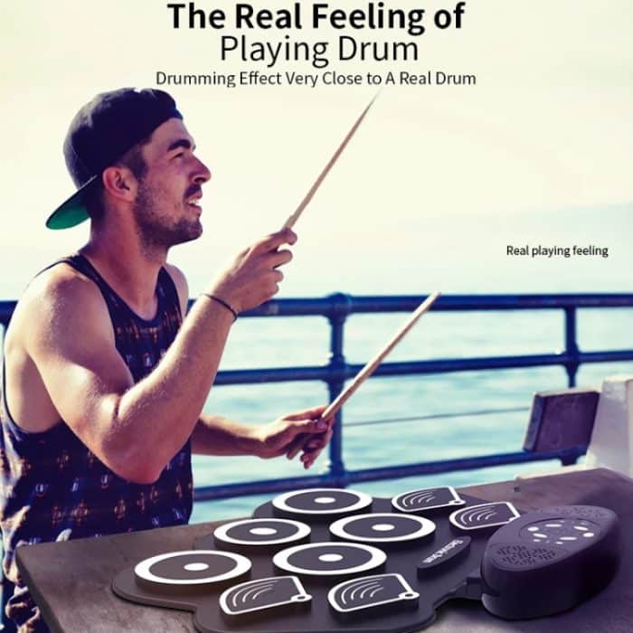 W362 Silikon-Doppelhorn, handgerollte Trommeln, Fußpedal, Percussion, 7 Trommel-Kits, elektronische Trommeln – Bild 10