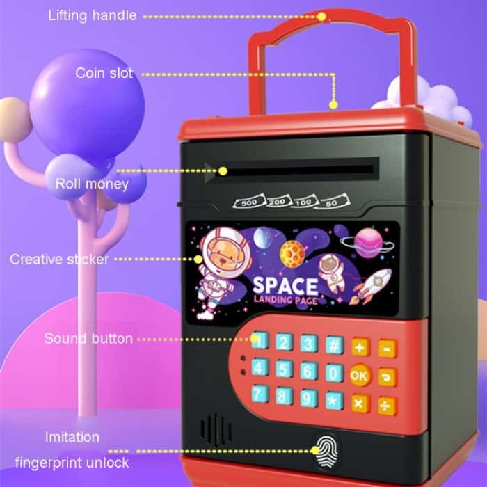 Space Astronaut Fingerabdruck Spardose Kinder Musik Passwort Spardose Spielzeug, 13.5 x 12.3 x 19.5cm – Bild 8