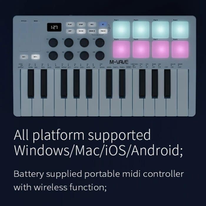 M-VAVE SMK-25 USB-MIDI-Keyboard-Controller mit 8 Back-Drum-Pads, M-VAVE SMK-25 – Bild 2