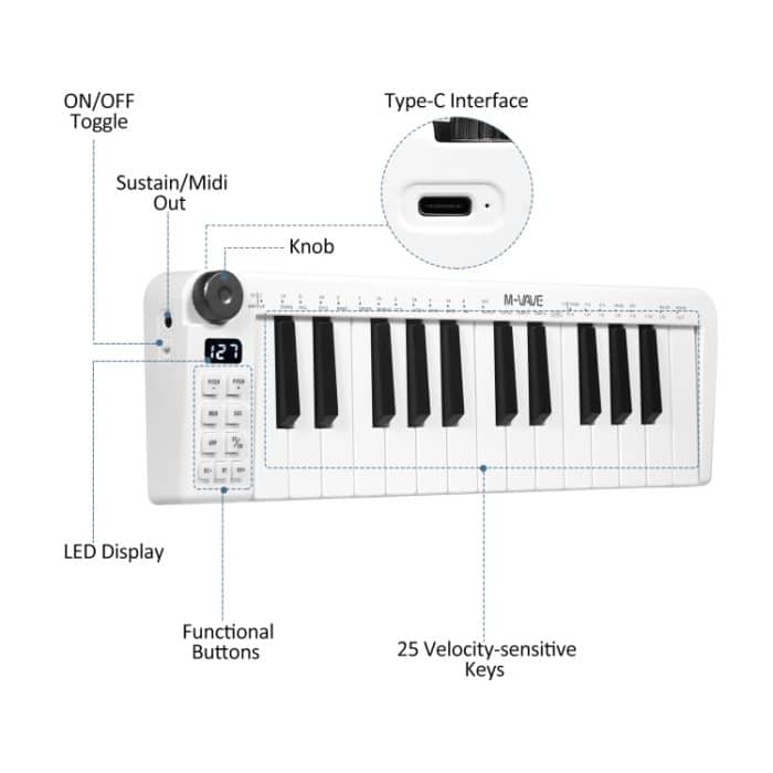 M-VAVE SKM-25MINI Digitales elektronisches Klavier, 25 Tasten, Musikinstrument, MIDI-Tastatur-Controller – Bild 3