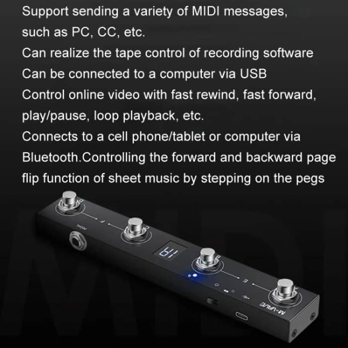 M-VAVE MIDI Bluetooth Controller MIDI Pedal Page Turner Multifunktionales Musikinstrumentenzubehör – Bild 9