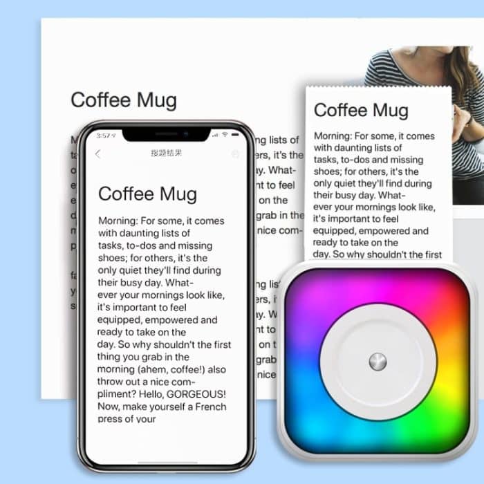 Tragbarer Mini-Bluetooth-Drucker mit RGB-Licht, tintenloser Dokumentenetikettendrucker, with 1-Roll Paper, with 5-Rolls Paper, with 5-Rolls Stickers, with 5 Paper+5 Stickers+3 Color Paper – Bild 9