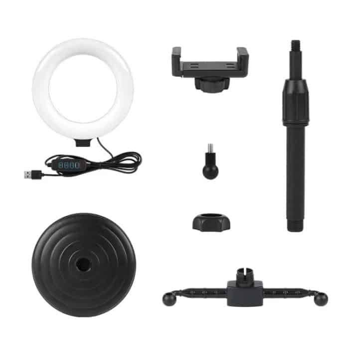 Runde Platte Desktop Handy Live Streaming Halter 6 Zoll Fülllicht Selfie Tragbarer Halter, Double-machine Position – Bild 2