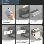 2-in-1-Badezimmerregal ohne Stanzen, für Haushaltspapier, Handtücher, Handy, Toilettenartikel, Aufbewahrungsregal – Bild 8