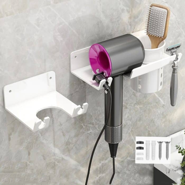 TBD0604304601.jpg Badezimmer-Haartrockner-Regal zur Wandmontage, Seifen- und Toilettenartikelregal, With Hair Dryer Rack (White), With Hair Dryer Rack (Black), With Cup (White) – Bild 1