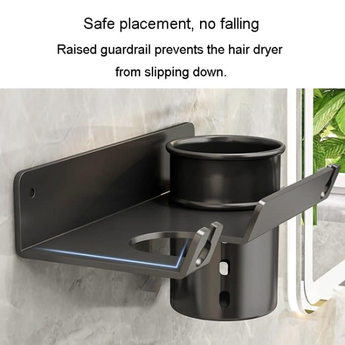 Badezimmer-Haartrockner-Regal zur Wandmontage, Seifen- und Toilettenartikelregal, With Hair Dryer Rack (White), With Hair Dryer Rack (Black), With Cup (White) – Bild 3