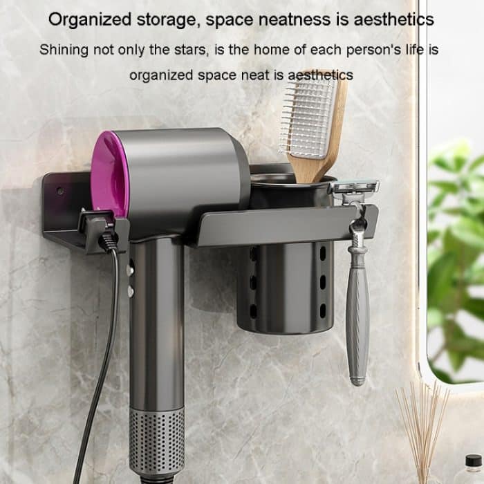 Badezimmer-Haartrockner-Regal zur Wandmontage, Seifen- und Toilettenartikelregal, With Hair Dryer Rack (White), With Hair Dryer Rack (Black), With Cup (White) – Bild 5