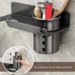 Badezimmer-Haartrockner-Regal zur Wandmontage, Seifen- und Toilettenartikelregal, With Hair Dryer Rack (White), With Hair Dryer Rack (Black), With Cup (White) – Bild 6