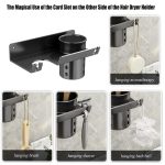 Badezimmer-Haartrockner-Regal zur Wandmontage, Seifen- und Toilettenartikelregal, With Hair Dryer Rack (White), With Hair Dryer Rack (Black), With Cup (White) – Bild 10