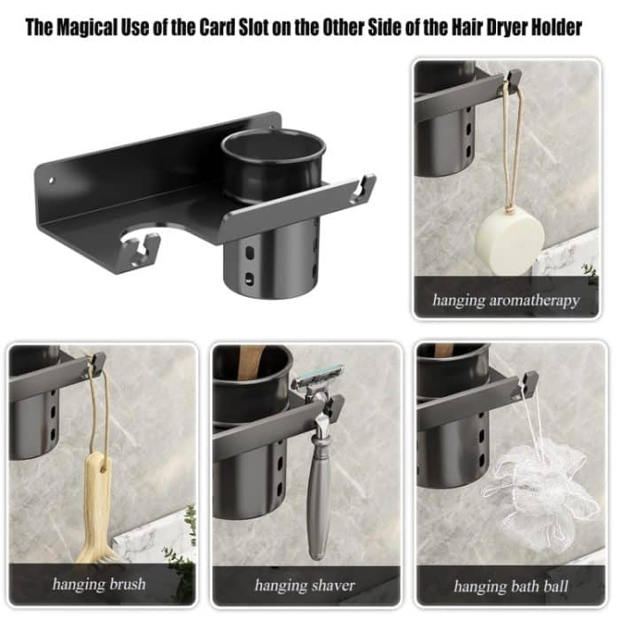 Badezimmer-Haartrockner-Regal zur Wandmontage, Seifen- und Toilettenartikelregal, With Hair Dryer Rack (White), With Hair Dryer Rack (Black), With Cup (White) – Bild 10