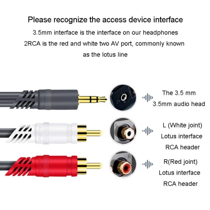 JINGHUA 3,5 mm auf 2RCA-Audiokabel, Spielekonsole, Outdoor-Audio-Verbindungskabel, 1.5m, 3m, 5m, 10m, 15m, 20m, 30m – Bild 3