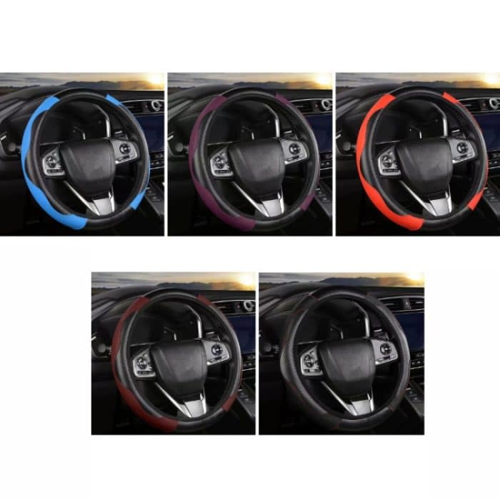 39 cm Carbonfaser-elastisches Leder ohne Innenring Auto-Lenkradabdeckung, Blue, Purple, Red, Claret, Black – Bild 2