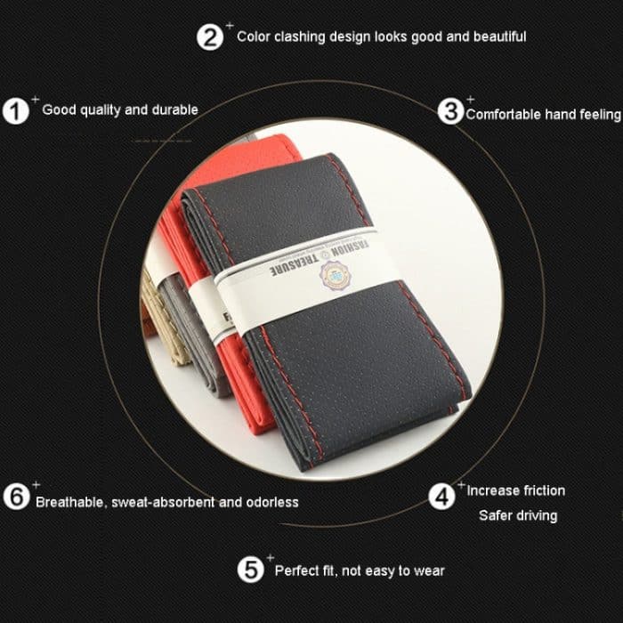 Handgenähter, rutschfester Lenkradbezug aus Mikrofaser, universelle drehbare Griffhülle, 38cm – Bild 5