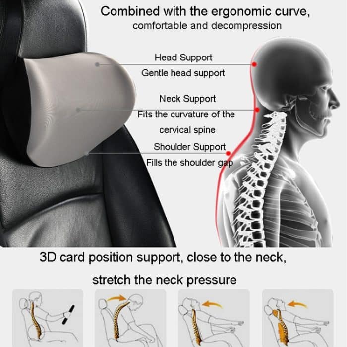 Auto-Nackenkissen aus Memory-Schaum, Auto-Nackenstütze, Seidenkissen, Autositz-Nackenkissen, Headrest Black, Headrest Coffee, Headrest Gray, Lumbar Pad Coffee, Lumbar Pad Black, Lumbar Pad Gray – Bild 6