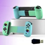 D8 Handy-Stretchband, leichtes Gamepad, Dual-Hall, kabelloser Bluetooth, somatischer Vibrationsgriff für PC/Android/iOS/Tablet/PS3/PS4/Switch, Green Blue+Receiver