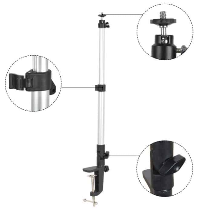 Aluminiumrohr-Handy-Live-Streaming-Teleskopstange Desktop-C-Clip-Handy-Overhead-Fotohalter, Bracket+Phone Clip – Bild 3