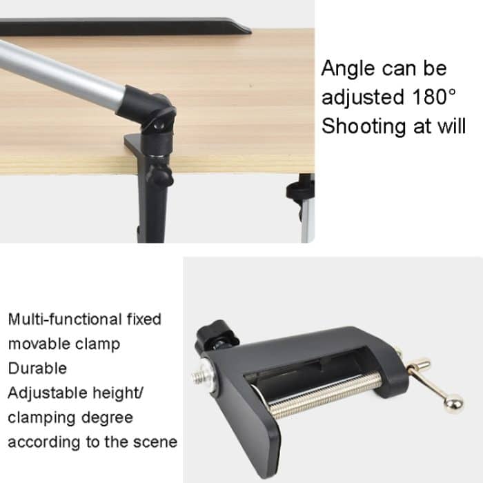 Aluminiumrohr-Handy-Live-Streaming-Teleskopstange Desktop-C-Clip-Handy-Overhead-Fotohalter, Bracket+Phone Clip – Bild 6