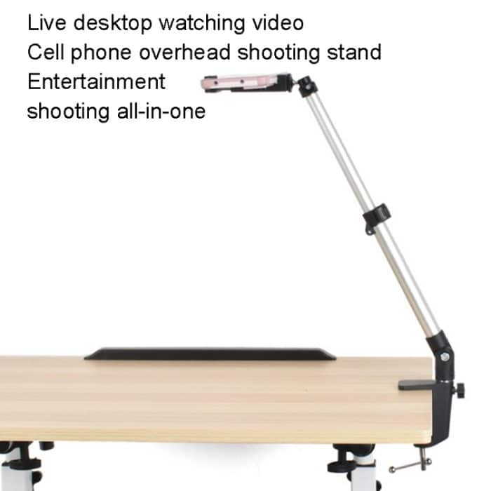Aluminiumrohr-Handy-Live-Streaming-Teleskopstange Desktop-C-Clip-Handy-Overhead-Fotohalter, Bracket+Phone Clip – Bild 9