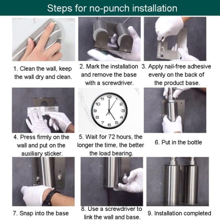 Hotel-Edelstahl-Seifenspender für Zuhause, Wandmontage, kein Stanzen, Drücken auf die Seifenflasche, Round 1 Barrel, Round 2 Barrel, Round 3 Barrel, Square 1 Barrel, Square 2 Barrel, Square 3 Barrel – Bild 11