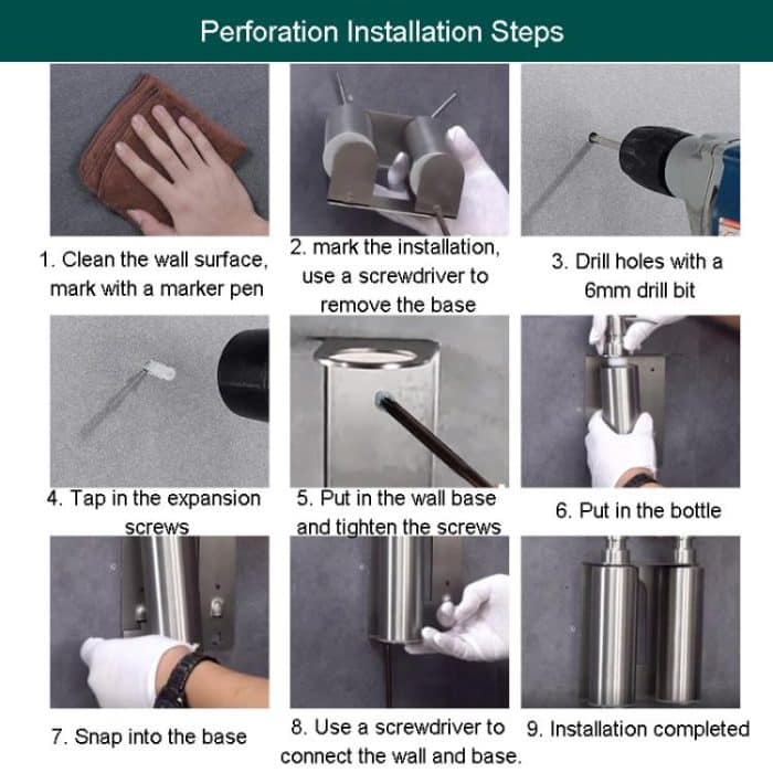 Hotel-Edelstahl-Seifenspender für Zuhause, Wandmontage, kein Stanzen, Drücken auf die Seifenflasche, Round 1 Barrel, Round 2 Barrel, Round 3 Barrel, Square 1 Barrel, Square 2 Barrel, Square 3 Barrel – Bild 12