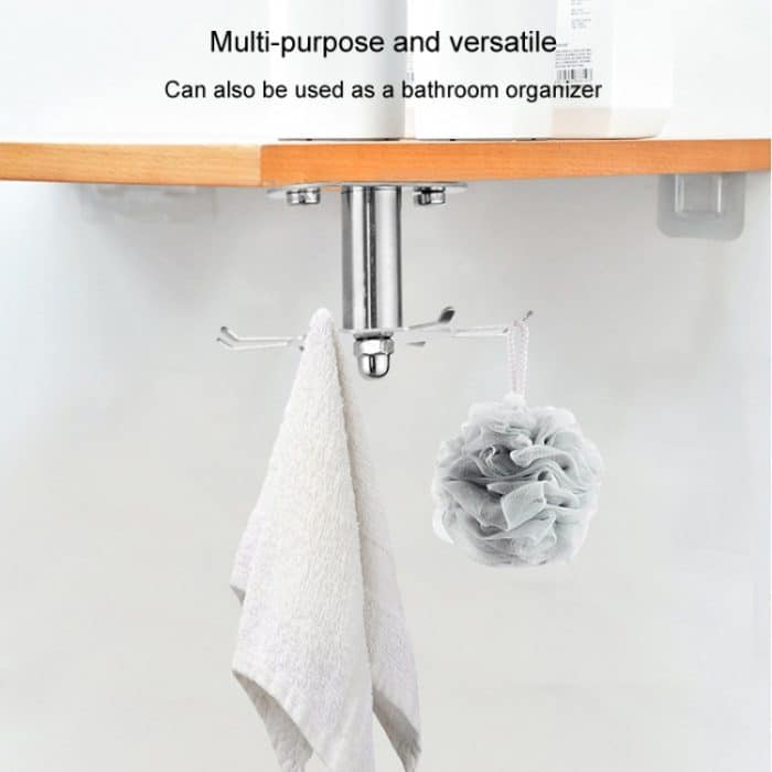 Küchenregal mit drehbarem Haken, kein Lochen, zum Aufhängen von Küchenutensilien, Black, Silver – Bild 4