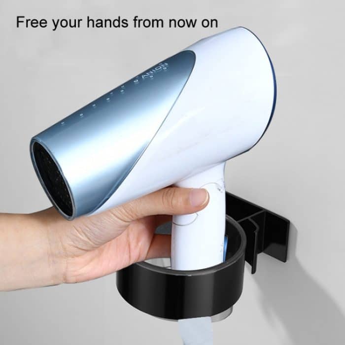 Badezimmer-Haartrockner-Regal, No-Punch-Aufbewahrungsregal zur Wandmontage, Black, Silver – Bild 8