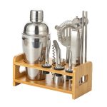 12-in-1-Edelstahl-Barkeeper-Holzständer-Set, Cocktail-Barkeeper-Werkzeuge, 350ml, 550ml, 700ml, 750ml