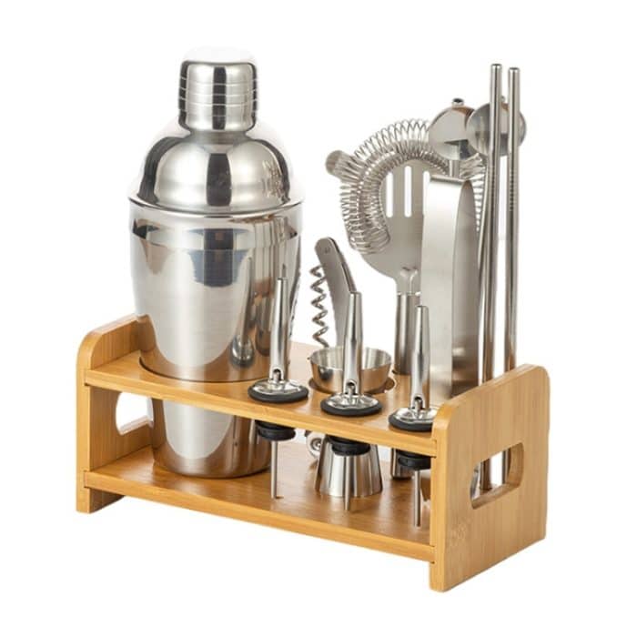 12-in-1-Edelstahl-Barkeeper-Holzständer-Set, Cocktail-Barkeeper-Werkzeuge, 350ml, 550ml, 700ml, 750ml – Bild 1