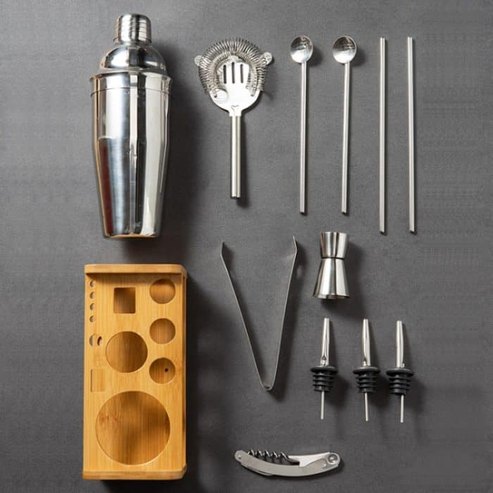 12-in-1-Edelstahl-Barkeeper-Holzständer-Set, Cocktail-Barkeeper-Werkzeuge, 350ml, 550ml, 700ml, 750ml – Bild 6