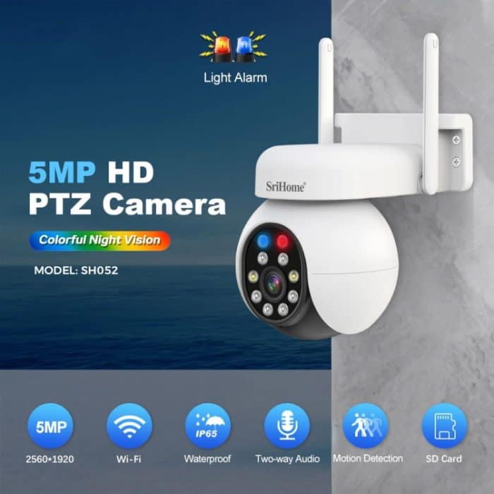 SriHome SH052B Wifi 5MP Drahtlose PTZ IP AI Auto Tracking Sound & Licht Alarm Sternenlicht Farbe Nachtsicht Im Freien überwachung Kamera, EU, US, UK, AU – Bild 2