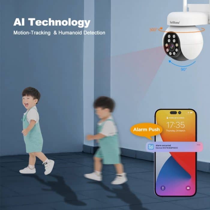 SriHome SH052B Wifi 5MP Drahtlose PTZ IP AI Auto Tracking Sound & Licht Alarm Sternenlicht Farbe Nachtsicht Im Freien überwachung Kamera, EU, US, UK, AU – Bild 10