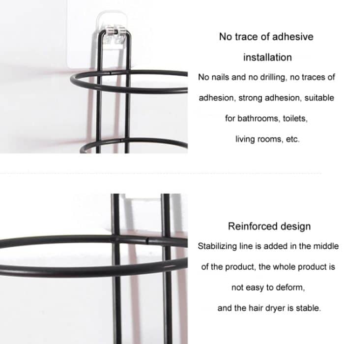 No-Punch-Wandhalterung für Haartrockner, Badezimmerregal – Bild 4