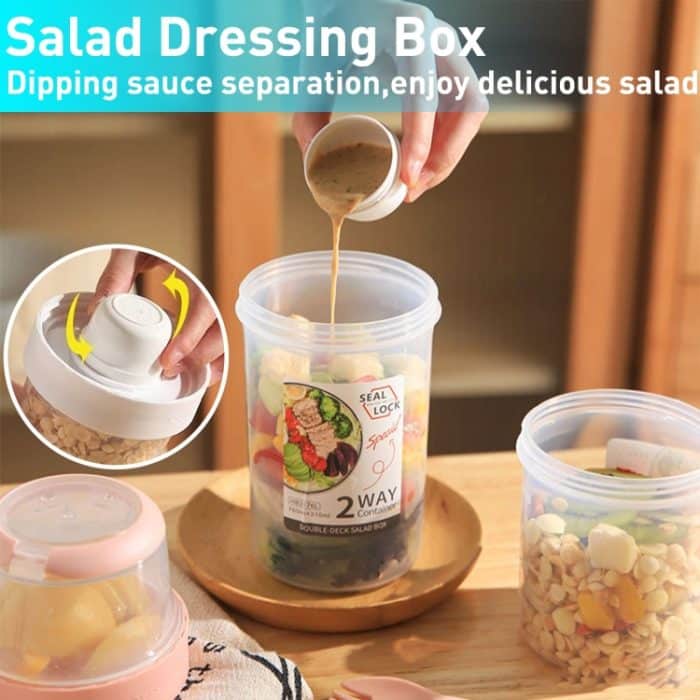 Salat-Mahlzeiten-Shaker-Becher, tragbarer Obst- und Gemüsebehälter mit Gabel-Dressing-Box, Small White, Small Pink, Small Blue, Large White, Large Pink, Large Blue – Bild 5