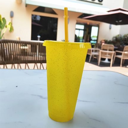 Sommer-Glitzer-Wasserbecher aus Kunststoff für eisgekühlte Getränke mit Strohhalm, Large, Small