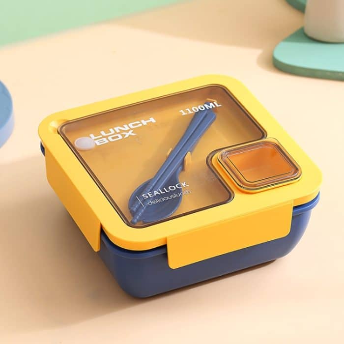 TBD0604414301A.jpg Quadratische mikrowellengeeignete Lunchbox, hermetische Bento-Box mit Löffel und Stäbchen, Square Blue, Square Pink, Square Green – Bild 1