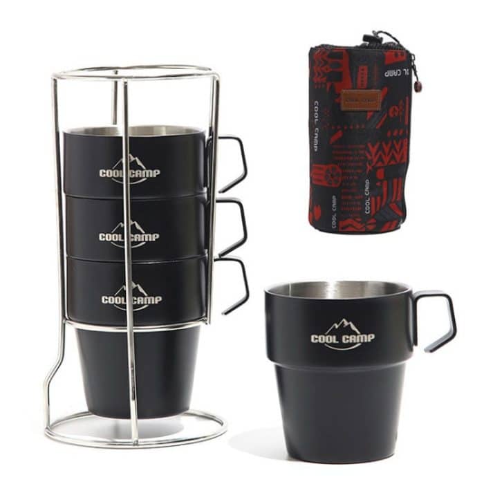 TBD0604423601.jpg COOL CAMP CF-519 Outdoor Camping 304 Edelstahl Kaffeetasse Wärmedämmung Anti-Verbrühung Doppel-Vakuumbecher, 4 In 1 Set – Bild 1
