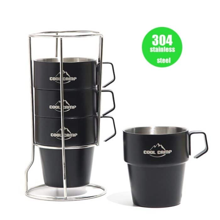 COOL CAMP CF-519 Outdoor Camping 304 Edelstahl Kaffeetasse Wärmedämmung Anti-Verbrühung Doppel-Vakuumbecher, 4 In 1 Set – Bild 3